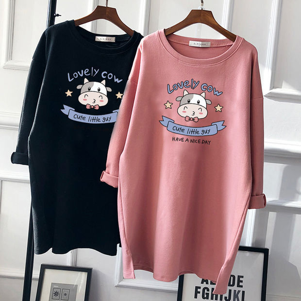 Pregnant Women's Autumn Cotton Top Mid-length Long-sleeved Loose Korean Fashion Trendy Mom's Pregnancy T-shirt Winter Base Shirt