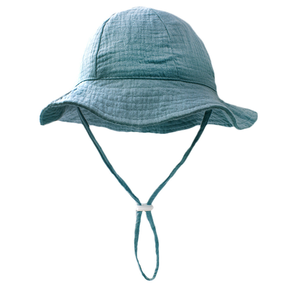 Ins Baby Pure Cotton Basin Hat European and American Anti-Sun Breathable Baby Fisherman Hat Pure Color Kidsren's Sun Hat Breathable Sun Protection