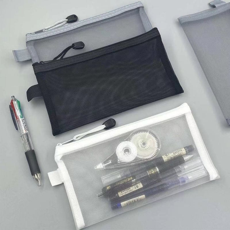 In-Stock Korean Simple Transparent Mesh Pencil Case Storage Bag for Students, Exam-Specific Portable Large-Capacity Pencil Bag