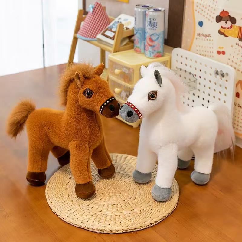 Cute Simulation Little White Horse Doll Plush Toy Pony Brown Horse Doll Horse Year Mascot Activity Gift