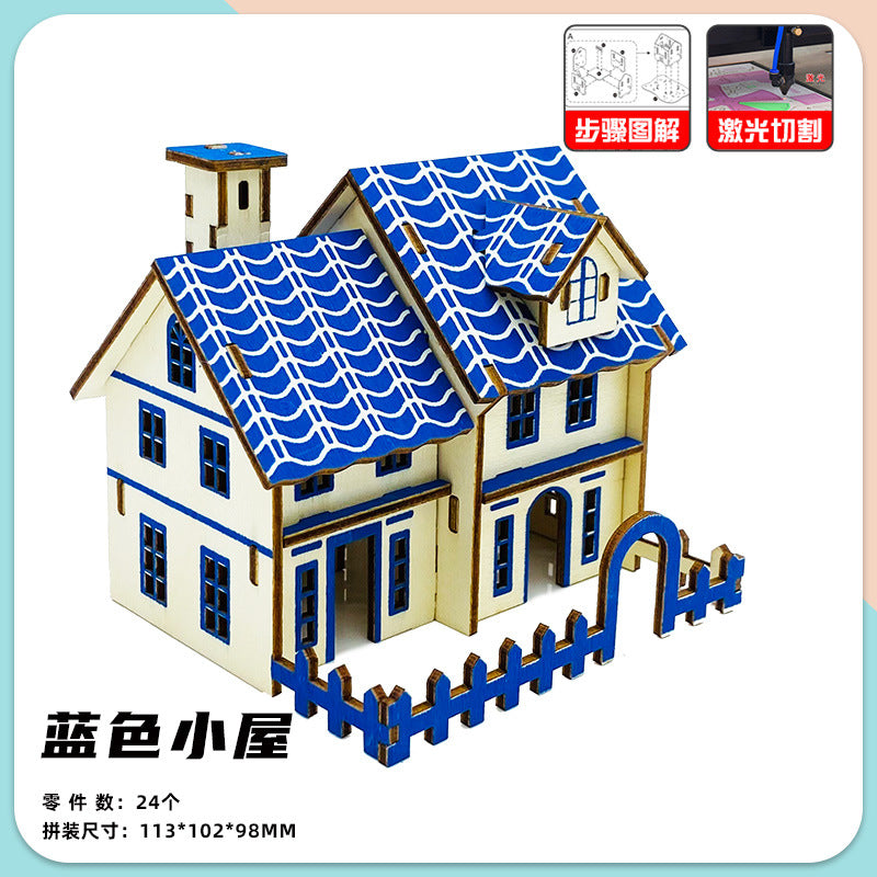 Wooden Reasons Children's Girls Assembled Handmade Ornaments diy Assembled Cabin Model Building Blocks Head Small House Puzzle