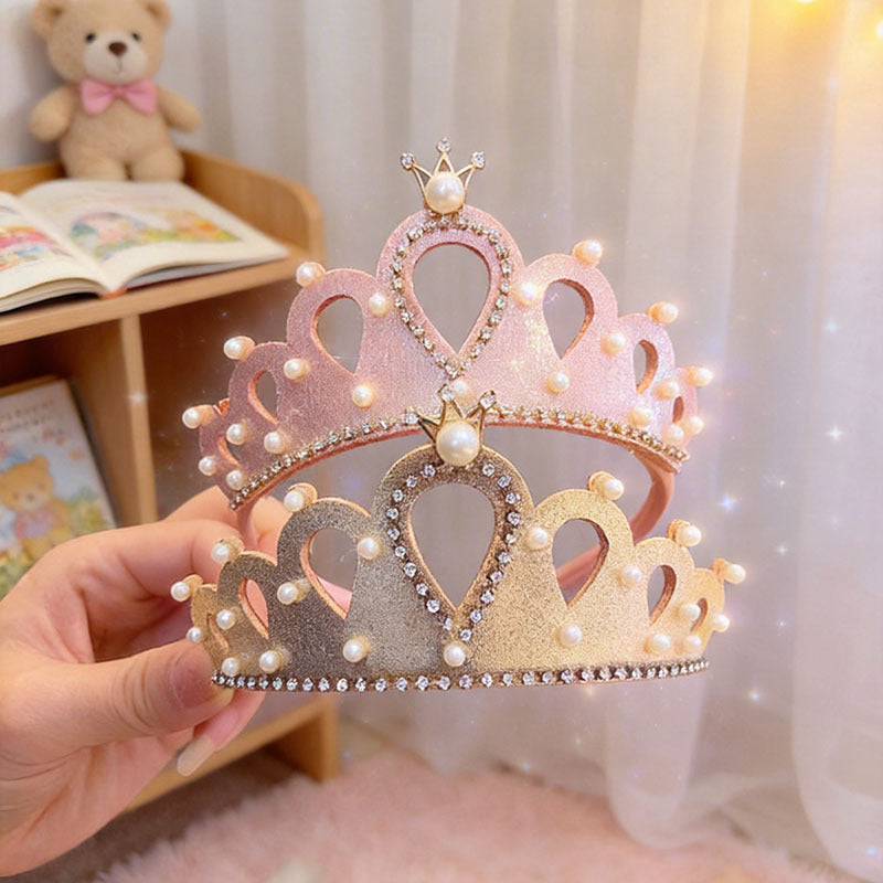 Princess Crown Headband Card Girls Performance Birthday Hair Accessories Pearl Crown Headband Little Girl Summer Children's Headwear