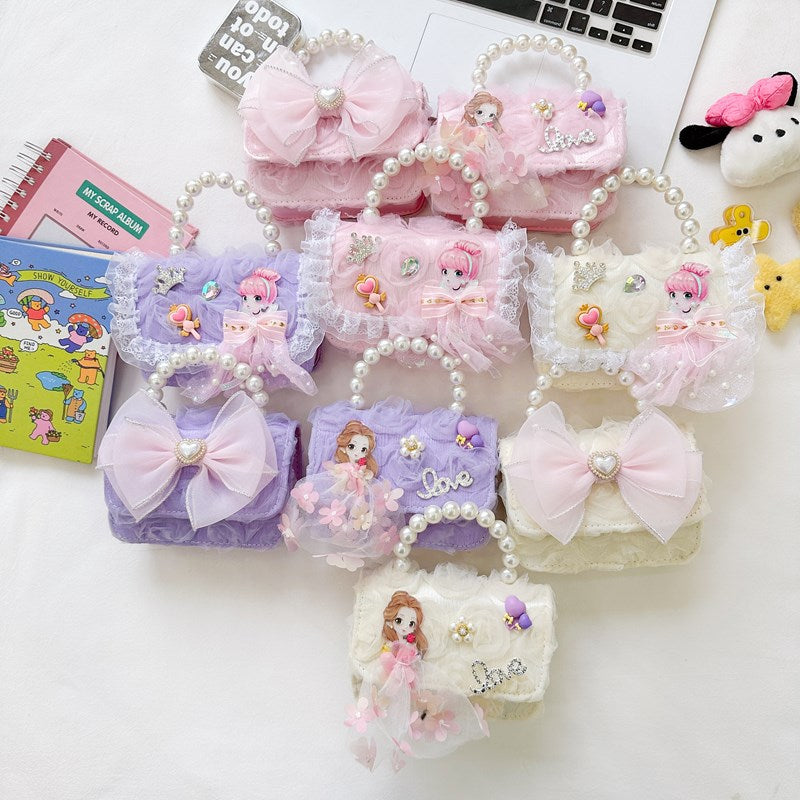 Korean Style Princess Handbag Fashion Bow Children Shoulder Bag Stylish Cute Girl Small Square Bag