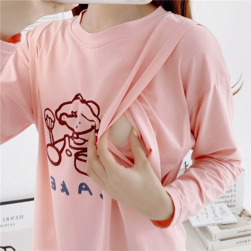 Maternity and nursing clothes autumn and winter postpartum wear long sleeve T-shirt fashion nursing clothes go out spring and autumn top