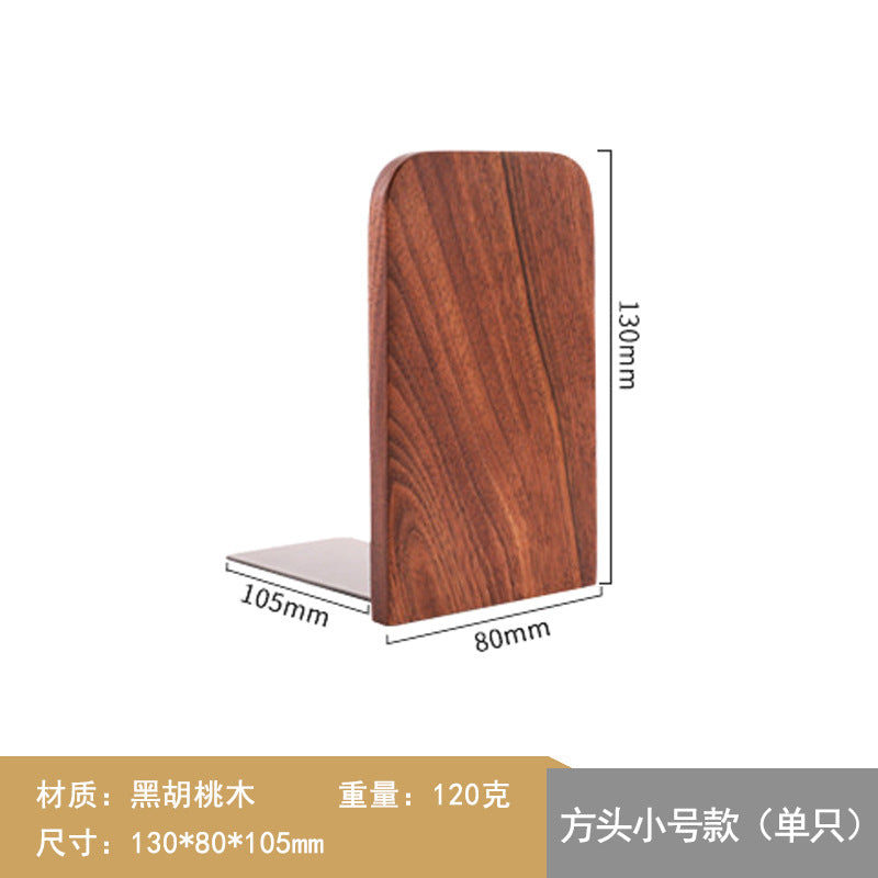 Japanese Style Simple Wooden Book Stand Creative Black Walnut Wood Thickened Bookshelf Bookend Student's Solid Wood Bookend Logo