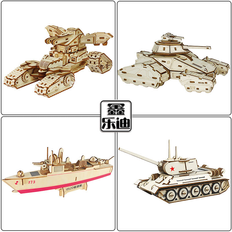 wooden three-dimensional assembled military model angel tank puzzle assembled boy wooden toy diy hut puzzle