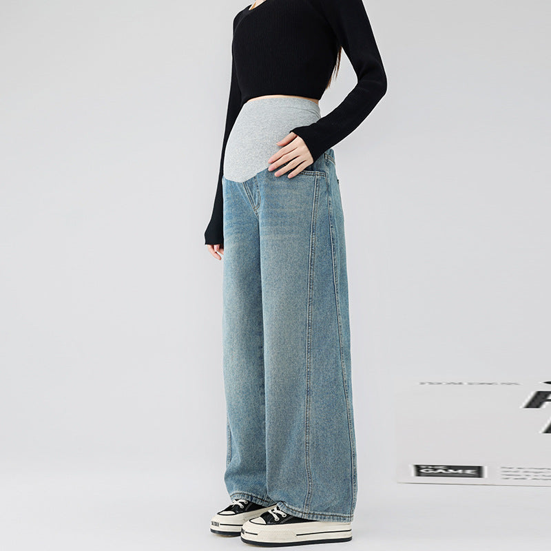 Pregnant Women's Jeans Spring Outer Wear 2025 New Abdomen-supporting Pregnant Women's Spring Wear Scimitar Pants Pregnant Straight Pants