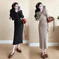 Internet Celebrity Maternity Dress Fashion Elegant Slimming Mid-length Knitted New Solid Color Lapp Fashion Pregnant Women dress
