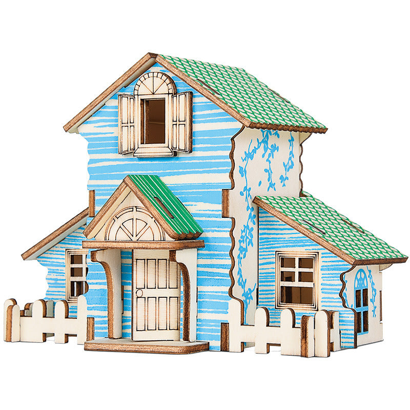 Wooden Reasons Children's Girls Assembled Handmade Ornaments diy Assembled Cabin Model Building Blocks Head Small House Puzzle
