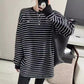 Maternity's Autumn and Winter Thickened Striped Loose Long-sleeved T-shirt Top 2024 Autumn and Winter New Split Hip Covering Base Shirt