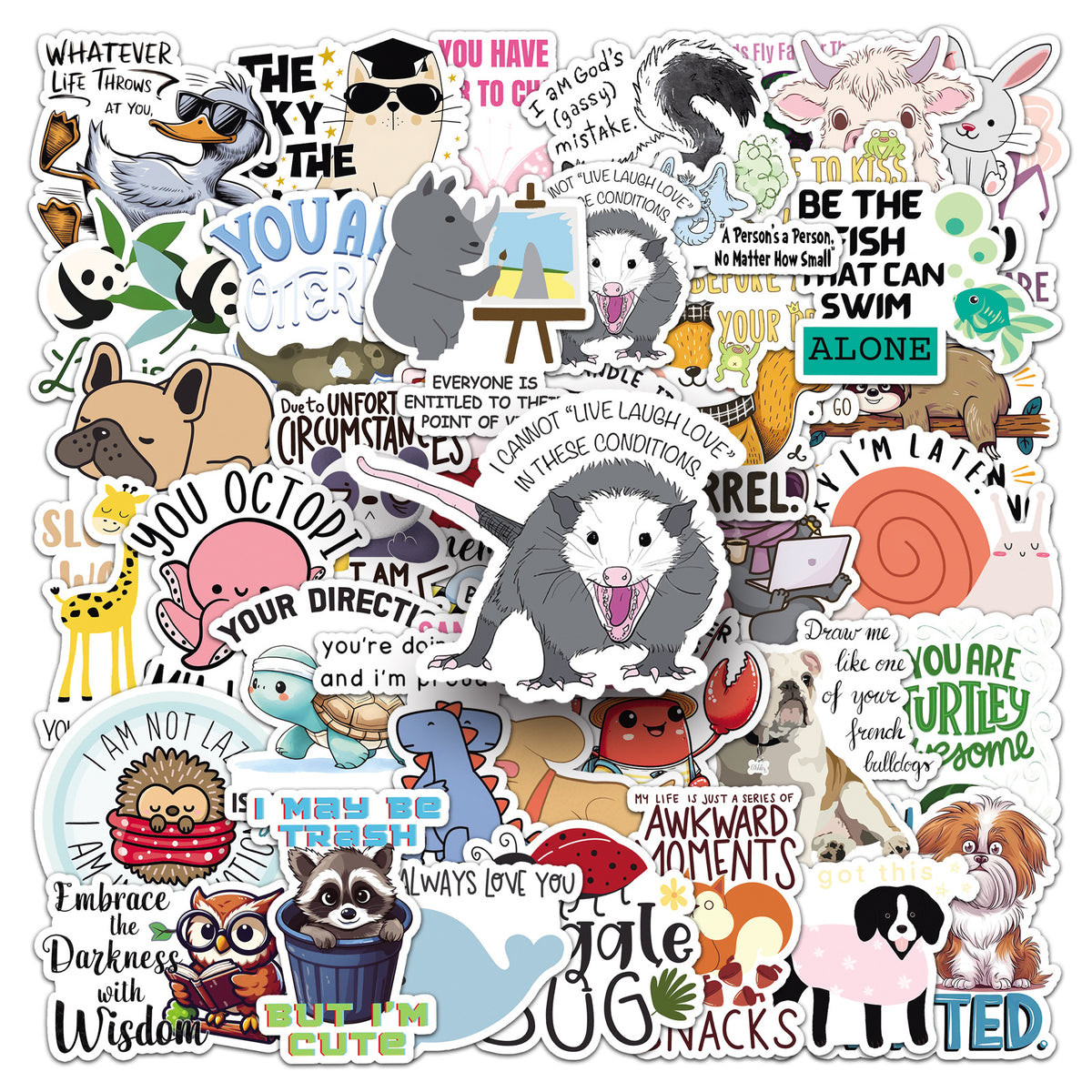 50 cartoon animal quotation stickers text creative graffiti notebook mobile phone book goo card suit stickers
