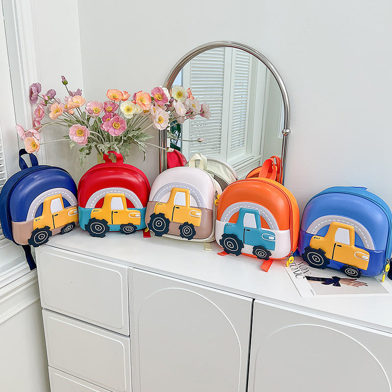 New Children's Schoolbag Kindergarten Schoolbag Primary School Student Schoolbag Cute Anime Car Boys and Girls Eggshell Backpack