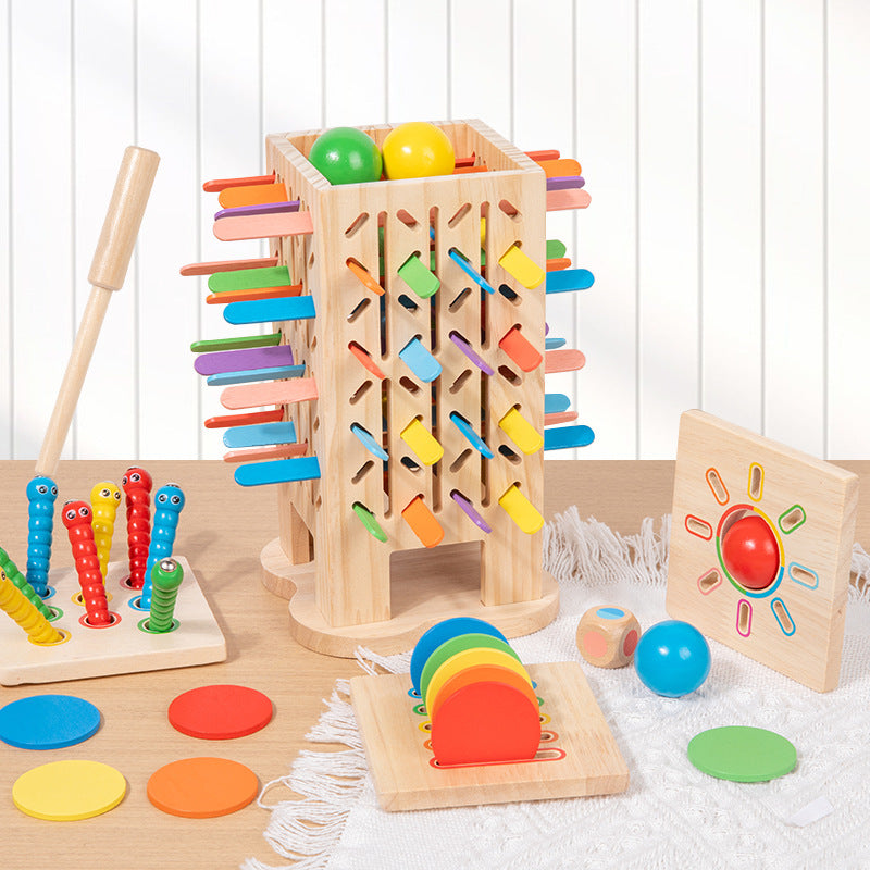 Wooden Kidsren's Stick Insertion Game Baby Draw Stick Color Cognitive Pitching Montessori Family Interactive Toy