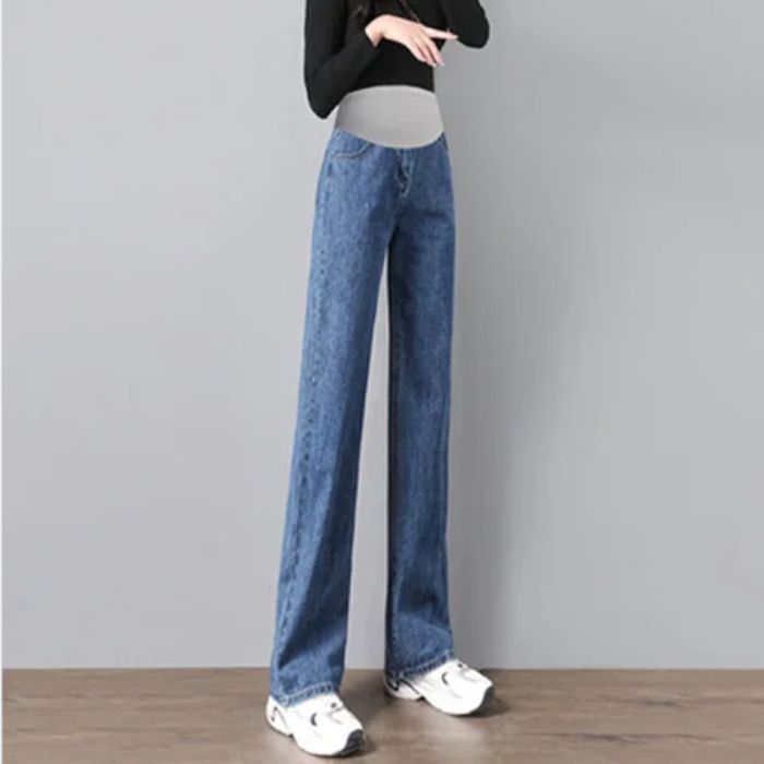 2025 Spring New All-match Pregnant Women Jeans Spring Loose Straight Outer Wide-leg Trousers Pregnant Women's Spring Wear