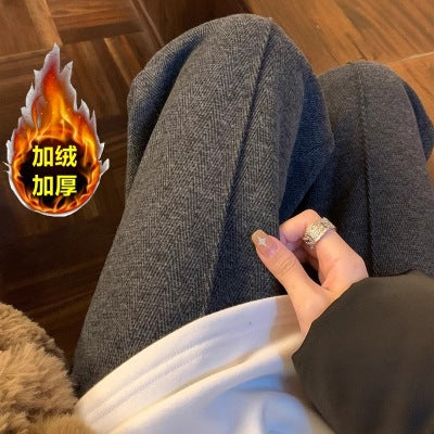 Maternity Pants, Autumn and Winter Style, Woolen, Thickened, Wide-Leg Pants for Outer Wear, High-Waisted, Belly-Supporting, Plus-Size, Straight-Leg, Casual Long Pants with Fleece Lining