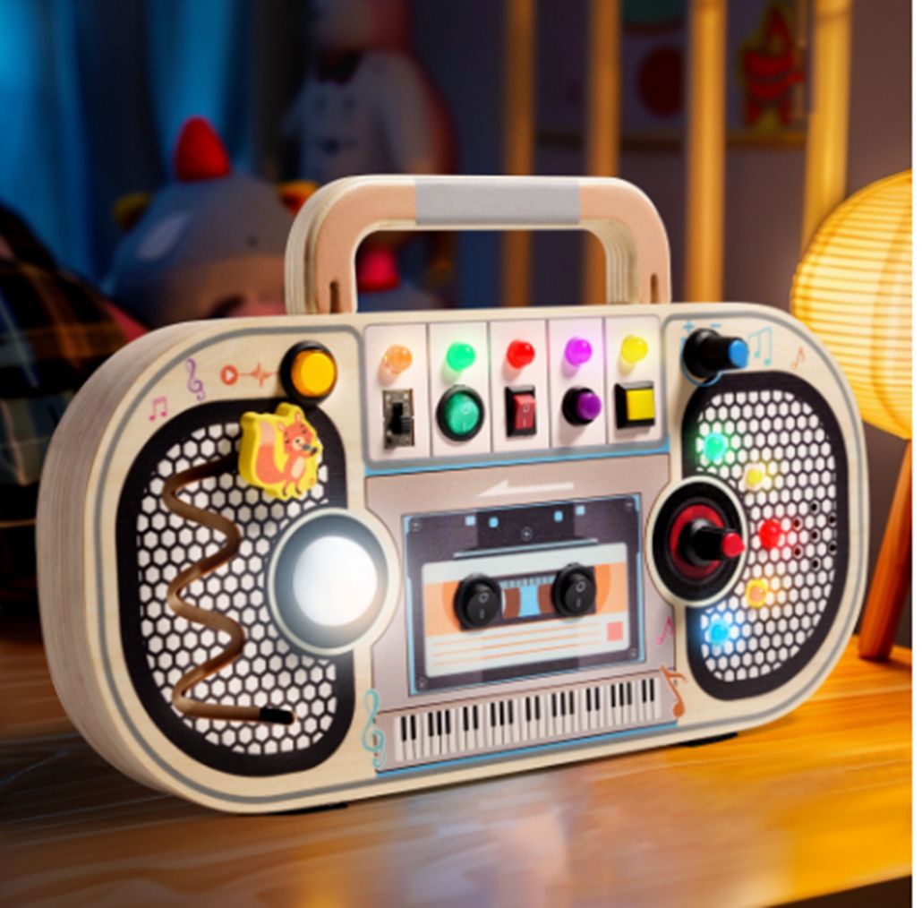 Children's Montessori Early Education Simulation Driving Steering Wheel Digital Switch Light Sound Busy Board Science and Education Aids Educational Toys