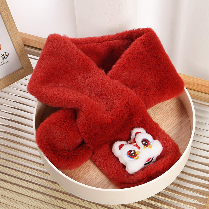 Children's Christmas Autumn and Winter Scarf Plush Warm Cute Cartoon Red New Year Festival Imitation Rabbit Fur Parent-Child Scarf