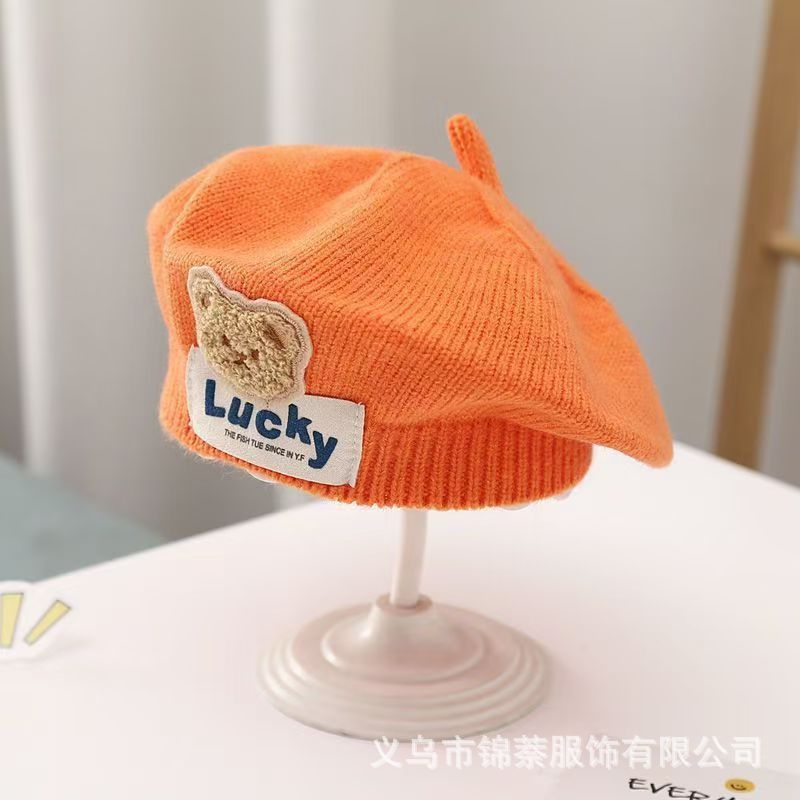 Spring and Autumn Korean Style Baby Boy and Girl Candy Color All-match Knitted Beret Children's Western Style Casual Wool Hat Paintler Hat