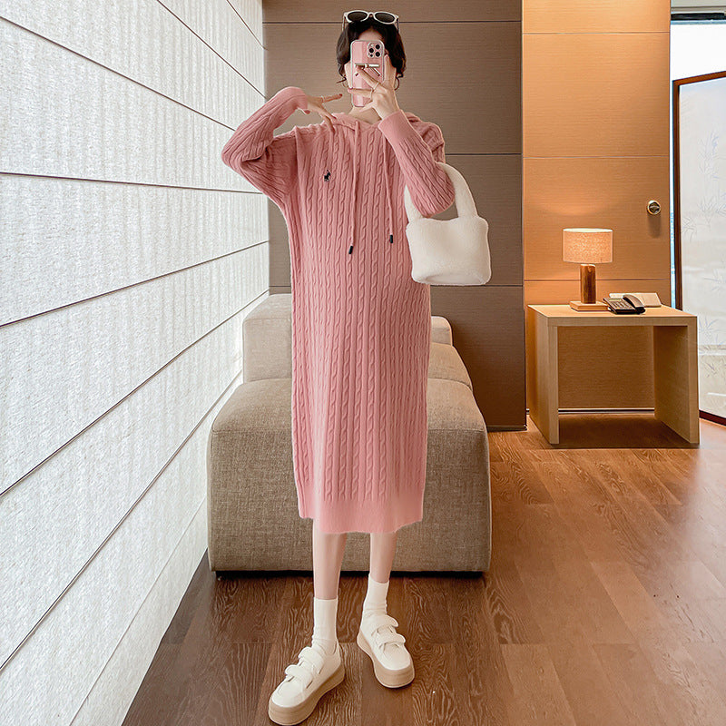 2023 Autumn/Winter New Maternity Versatile Dress Slimming Ribbed Sweater Dress Thick