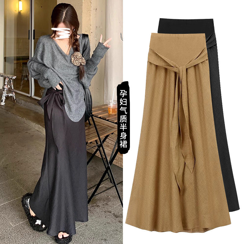 Maternity 2025 Spring New Korean Style Fashion Lace-up Fish Tail Belly-supporting Long Dress for Pregnant Women