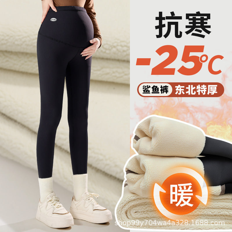 Real shot thin high pregnancy waist stripe winter milk velvet thread pregnant women leggings outside wear belly pants
