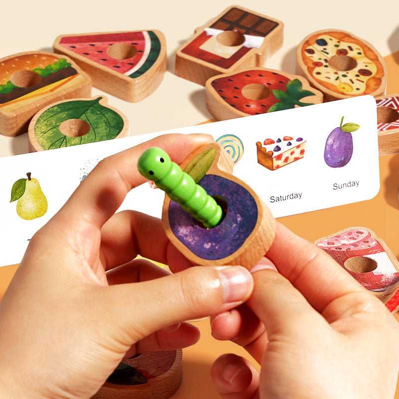 Wooden Greedy Caterpillar Stringing and Beading Game Concentration Logical Thinking Training Kidsren's Toys Montessori Teaching Aids