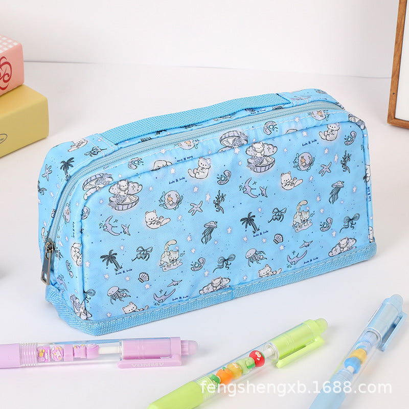 Ins New Toast Cat Foldableing Pencil Bag High-Looking Cute Girl Heart Student Pencil Stationery Box Storage Bag