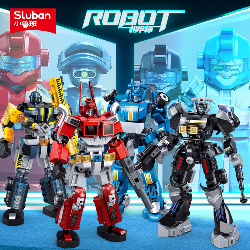 Little Luban Building Blocks Children's Educational Assembled Car Model Transforming Mecha Robot Compatible with Lego Boy Toys