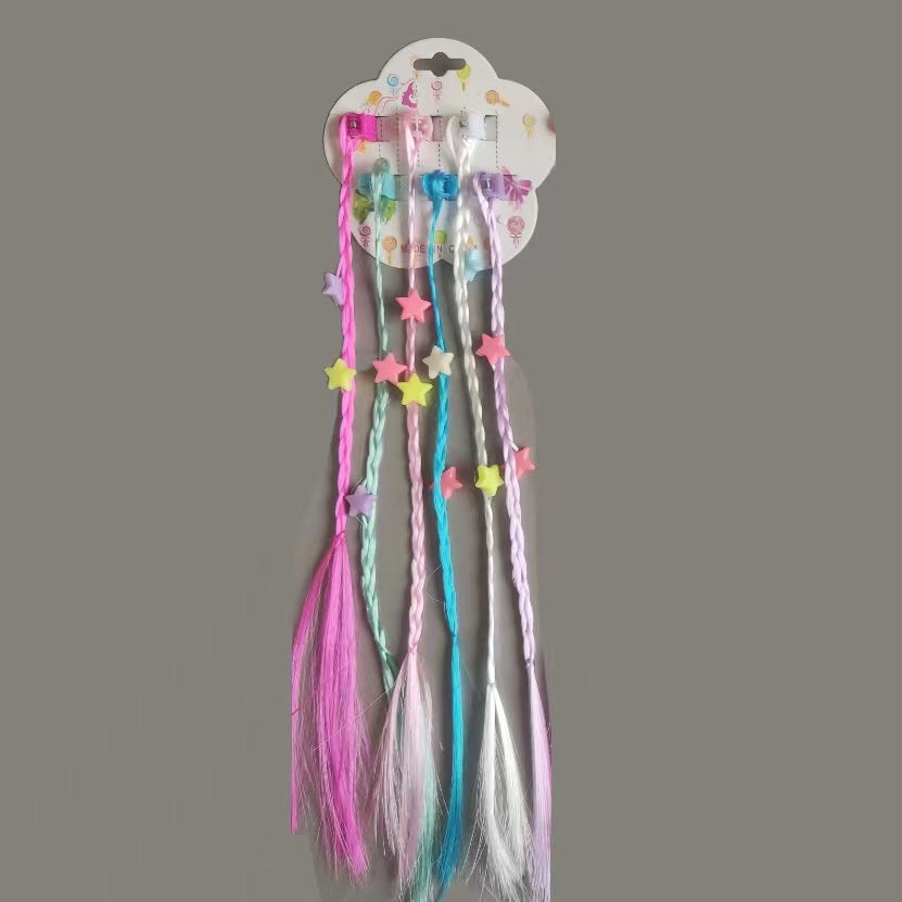 New Children's Colorful Clamp Small Braid Six-color Mixed Butterfly Love Five-pointed Star Wig Braid Performance Dirty Braids