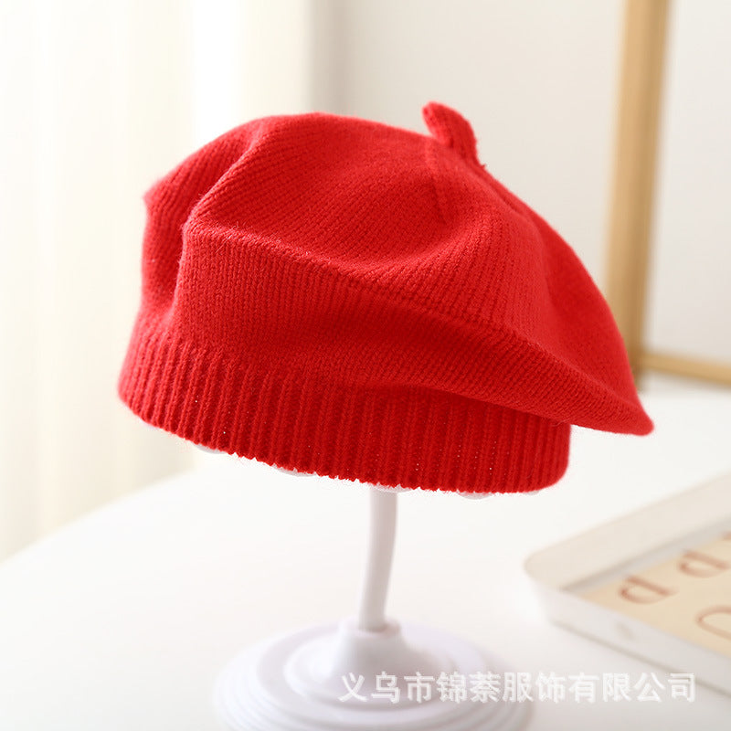Spring and Autumn Korean Style Baby Boy and Girl Candy Color All-match Knitted Beret Children's Western Style Casual Wool Hat Paintler Hat
