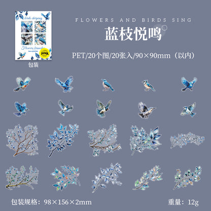 Flowers, Birds, Chirping Leaves, Pet Special-Shaped Sticker Pack, Landscaping Ins Style Bird Handbook Material, Mobile Phone Case Sticker