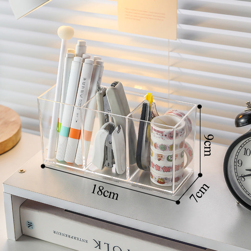 Multifunctional Acrylic Pen Holder Transparent Desktop Storage Box Pen Holder Office Stationery Compartment Storage Box Large Capacity