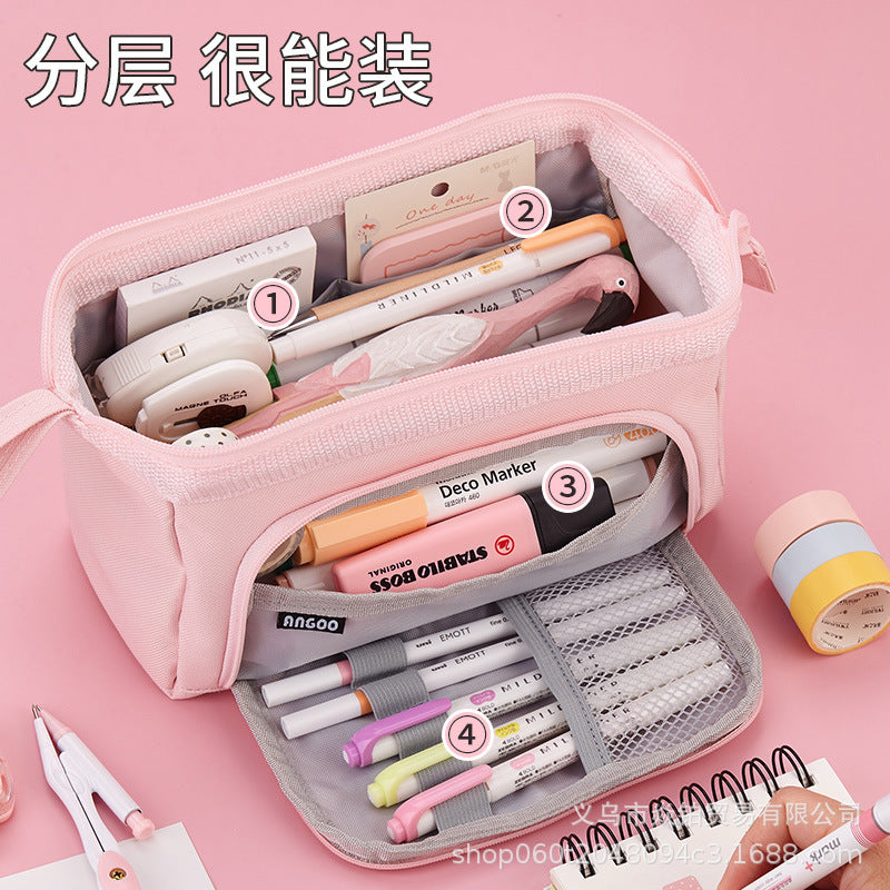 Korean Style Boat-Shaped Large-Capacity Multi-Layer Oxford Pencil Bag Multi-Functional Portable Stationery Box Simple Student Storage Pencil Bag