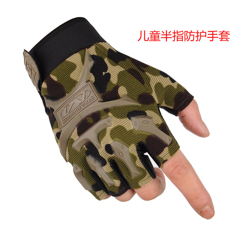 Children's Protective Anti-Slip Combat Half-Finger Sports Gloves Adult Parent-Child Tactical Gloves Outdoor Cycling and Mountaineering