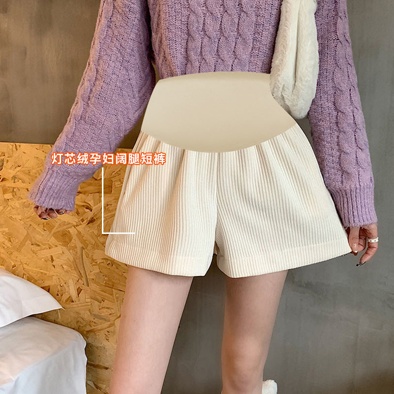 Pregnant women's pants autumn and winter chenille corduroy new shorts with socks pants wide leg shorts