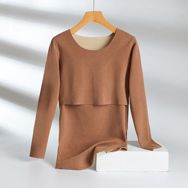 Breastfeeding Autumn Jacket One-Piece Women's plus size Autumn and Winter fleece-lined Pregnant Women's Thermal Underwear Postpartum Maternity Clothing