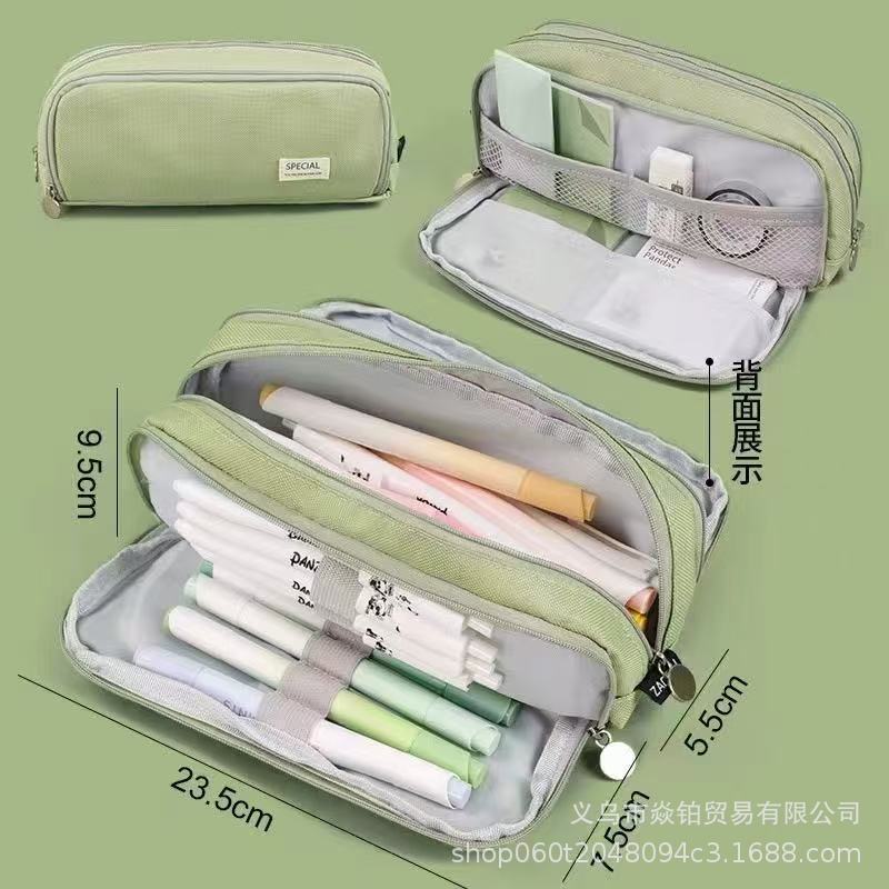 Solid Color Large-Capacity Pencil Bag for Men and Women Multi-Layer Junior High School and High School Simple Primary School Pencil Bag Stationery Box High-Value Wholesale
