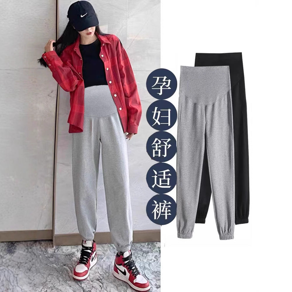 Pregnant Women's Pants Autumn and Winter Outer Wear Comfortable Leg-binding Pants fleece-lined Thickened Loose Sports Pants Autumn Pregnant Women's Wear