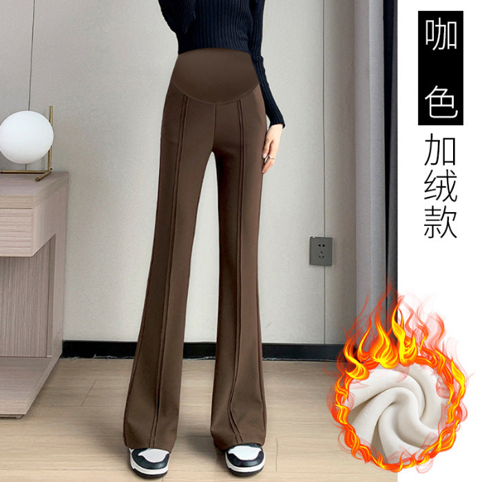 Pregnant women fleece-lined autumn and winter new goddess pants micro-pants split slim slim outer wear pants suit pants