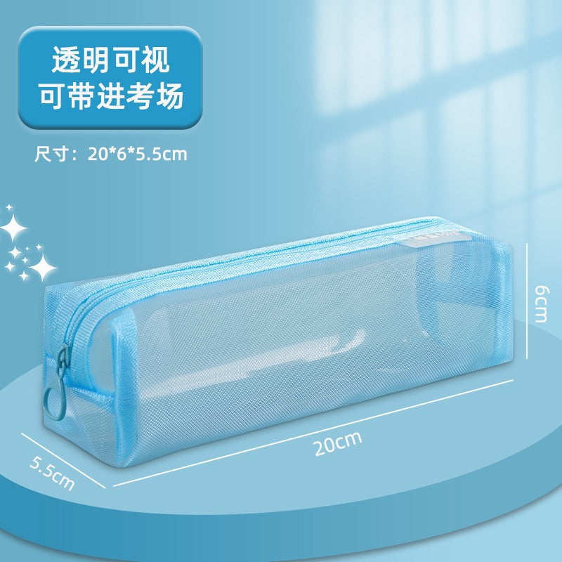 Mesh Large-Capacity Pencil Case, Transparent Double-Layer Student Exam Zipper Stationery Storage Bag, Three-Layer Stationery Bag