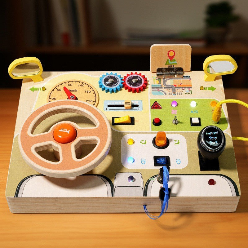Children's Montessori Early Education Simulation Driving Steering Wheel Digital Switch Light Sound Busy Board Science and Education Aids Educational Toys