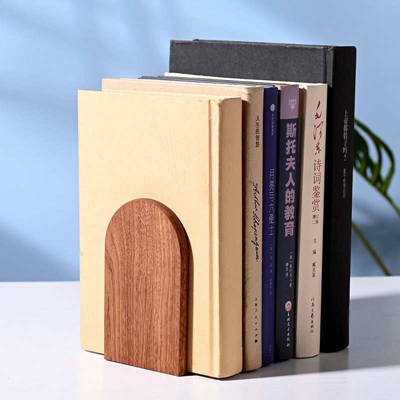 Japanese Style Simple Wooden Book Stand Creative Black Walnut Wood Thickened Bookshelf Bookend Student's Solid Wood Bookend Logo