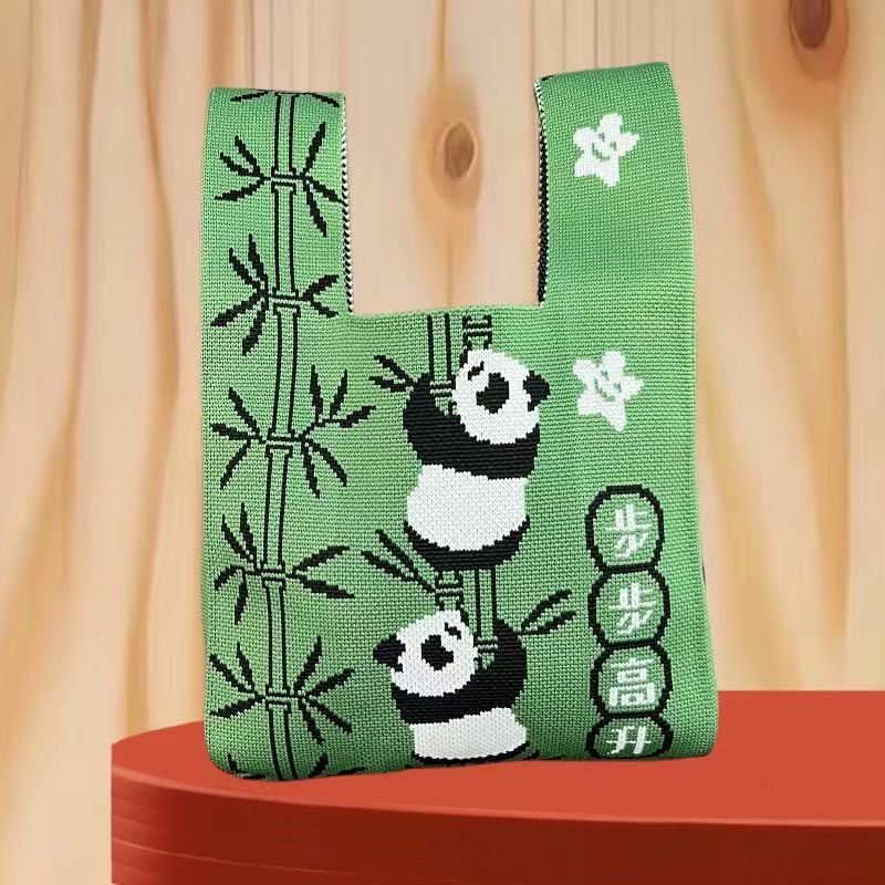 Panda New Knitted Bag Women's Handbag Wide Hand Gift Back Gift Bag Cute Panda Knitted Bag Hand Gift