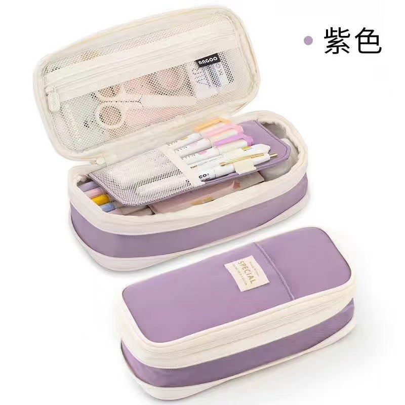 Casual Pencil Case, Large-Capacity Stationery Box, Good-Looking High School Student Ins-Style Student Stationery Bag, Stain-Resistant Primary School Pencil Case