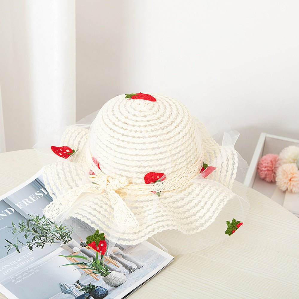 Summer Children's Sunscreen Hat Girls Baby Cute Sun Hat Strawberry Mesh Straw Hat Big Brim Beach Sun Hat