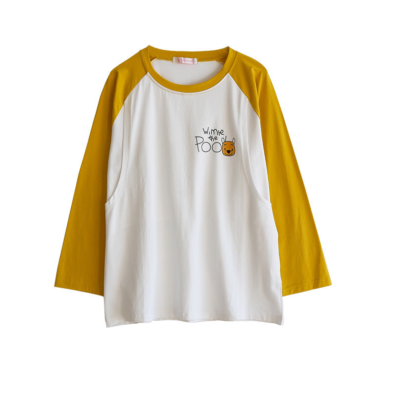 Breastfeeding Top T-Shirt Hot Mom Style Pure Cotton Outer Wear Spring and Autumn Pregnant Women's Long Sleeve Breastfeeding Moon Dress Women's Large Size