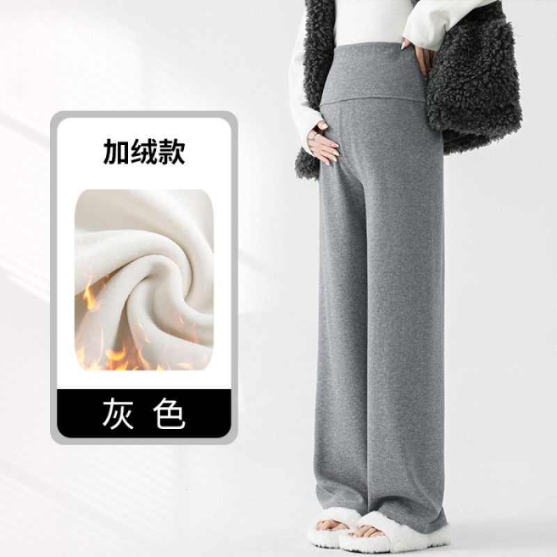 Lamb Fleece Pregnant Women's Pants Autumn and Winter fleece-lined Outer Wear Loose Dipping Wide-leg Pants New Non-abdominal Glutinous Rice Pants