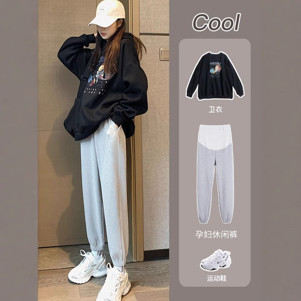 Pregnant Women's Pants Autumn and Winter Outer Wear Comfortable Leg-binding Pants fleece-lined Thickened Loose Sports Pants Autumn Pregnant Women's Wear