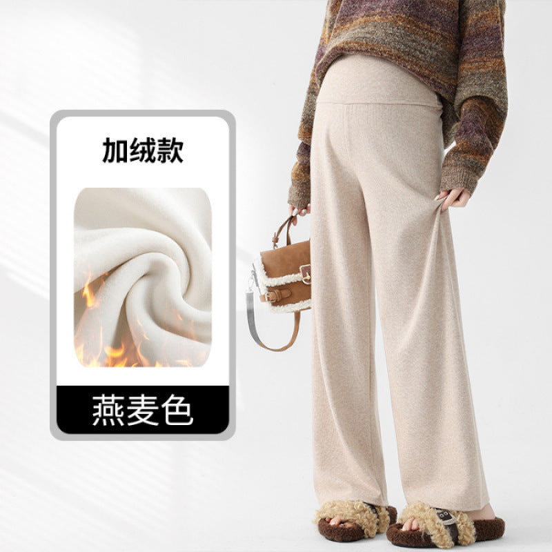 Lamb Fleece Pregnant Women's Pants Autumn and Winter fleece-lined Outer Wear Loose Dipping Wide-leg Pants New Non-abdominal Glutinous Rice Pants