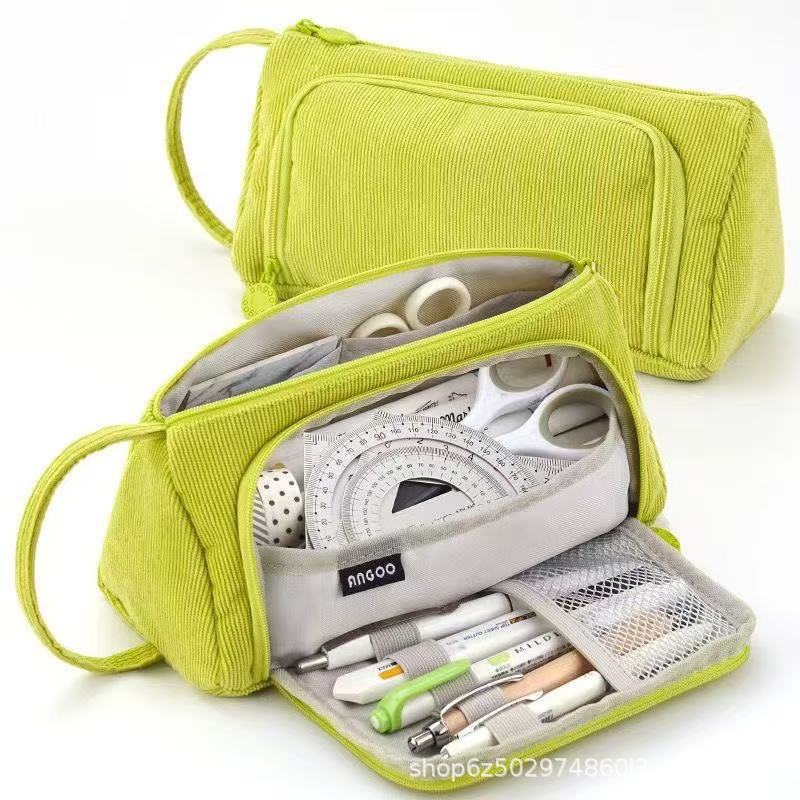 Corduroy Simple Large-Capacity Pencil Bag for Junior High School Students Small Fresh Canvas Pencil Bag Multi-Functional Storage Stationery Bag